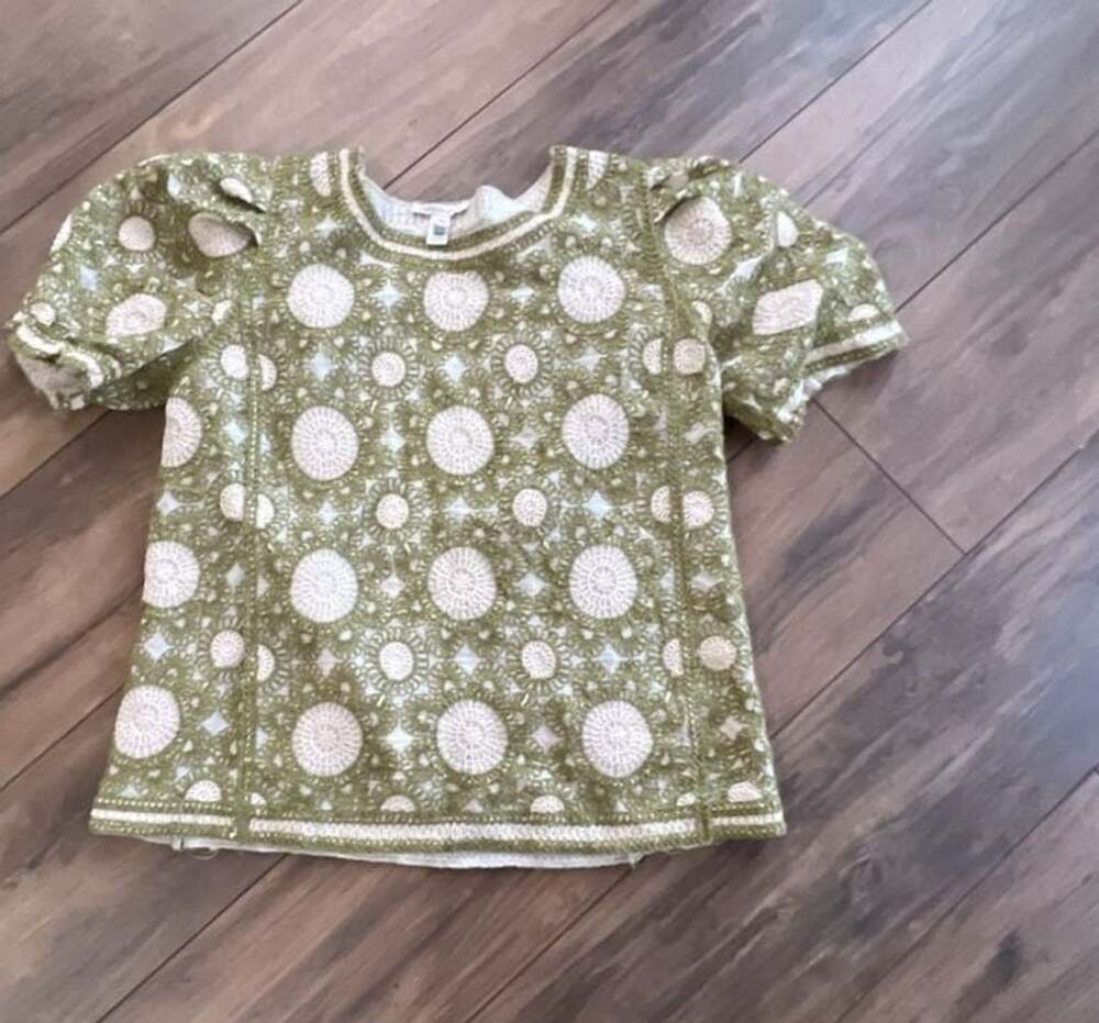 Cato Established 1946 Crochet Puff Sleeve Top Size L Green